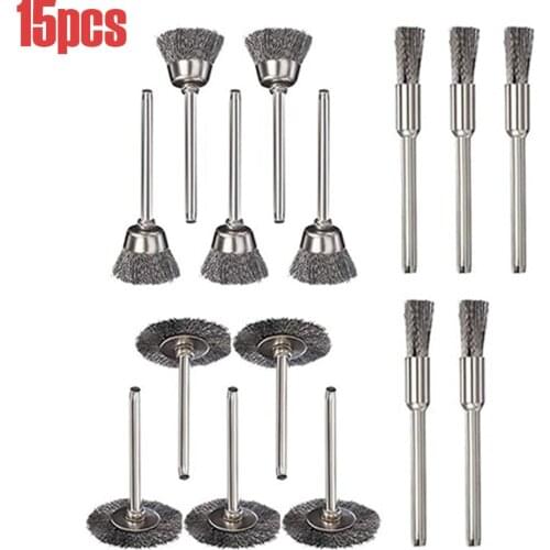 15pcs Diameter Polishing Wire Brushes Stainless Steel for Dremel Accessories Drill Rotary Grinding Tools Remove Metal Craft Tool