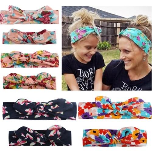 2Pc/Set Mother Baby Turban Bohemian Mom Daughter Bow Knot Headbands Floral Print Mom And Me Matching Headband Hair Accessories