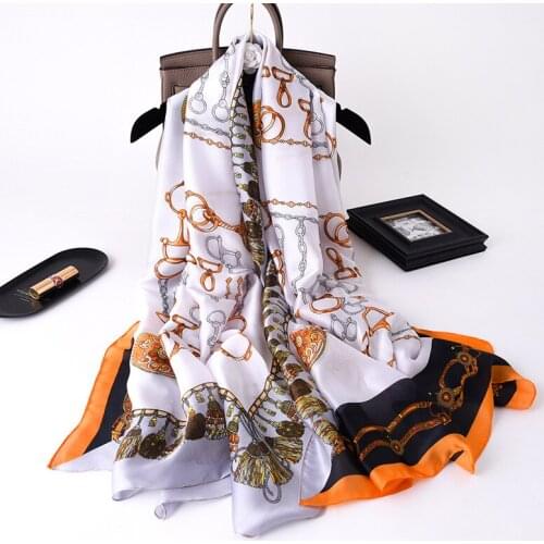 2021 Popular Print Silk Scarf Lady New 180X90CM Bandana Beach Towel Summer Foulard Neck Scarves Korean Designer Shawl And Wrpas