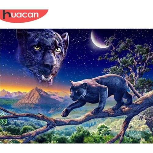 HUACAN 5D DIY Diamond Painting Leopard Mosaic Tree Full Square Drill Diamond Embroidery Animal Home Decor Needlework