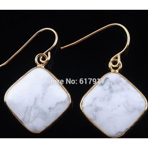 Free Shipping White Turquoises Gem Stone Square Dangle Earrings Pair Jewelry 1 Pair for Women TR3092