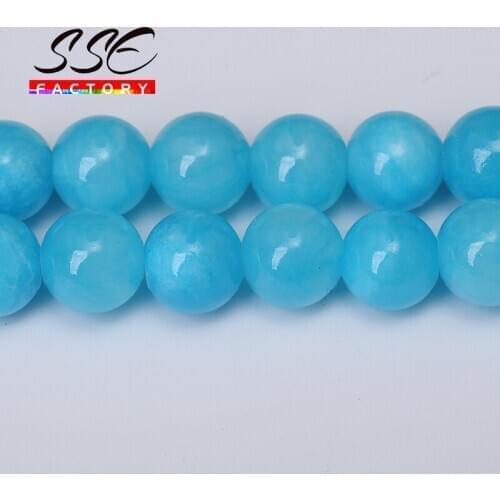 Natural Stone Blue Chalcedony Jades Beads Round Loose Spacer Beads For Jewelry Making 4/6/8/10/12mm DIY Handmade Bracelets 15"
