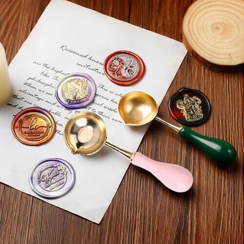 Wood Handle Sealing Wax Spoon Metal Seal Stamp Wax Bead Tablet Melting Spoons for Scrapbooking Album Envelope Decorative Craft
