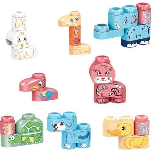Childrens 3-6 Years Old Cartoon Assembled Animal Babys Building Blocks Large Particle Toys Childrens Day Gift Boys and Girls