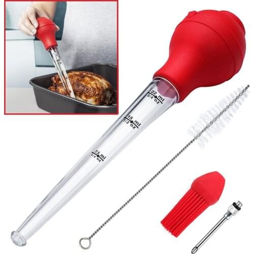 Dropper Pump Pipe Portable Sauce Oil Tube Turkey Cooking Pipette Head Barbecue Tool With Cleaning Brush Silicone Kitchen Tool