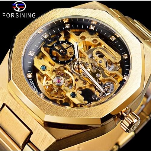 Forsining 2021 Fashion Tourbillion Design Golden Stainless Steel Waterproof Men Automatic Mechanical Wristwatch Top Brand Luxury