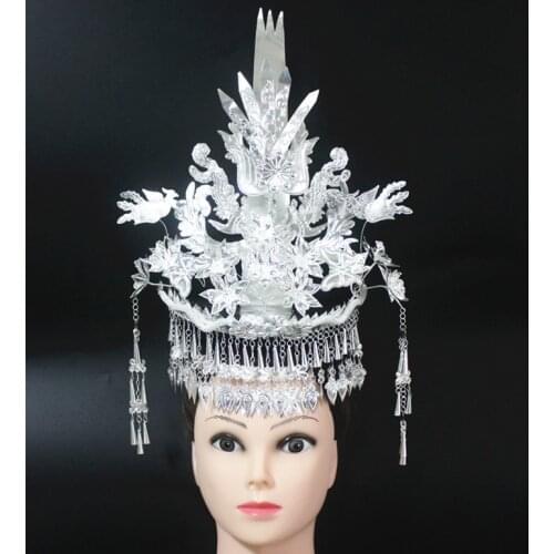 Homng Headwear Miao Silver Hat Miao Clothing Hair Accessories Orient Chinese Folk Style Dance Wear Headdress Hmong Jewelry