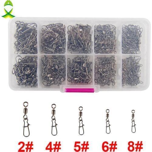 JSM 210pcs Rolling Fishing Swivel With Nice Snap Sea Fishing Rolling Swivels Connector Set With Box Carp Fishing Accessories