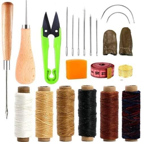 KAOBUY Leather Sewing Tools Waxed Thread Leather Sewing Needles Big Eye Needles Curved Needles Leather Sewing Tools Kit