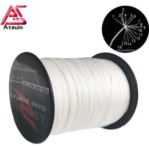 AS 16 Strands PE Braided Fishing Line 100M 300M 500M 1000M Wire Multifilament Pure Color Super Strong Fishing Line For Saltwater