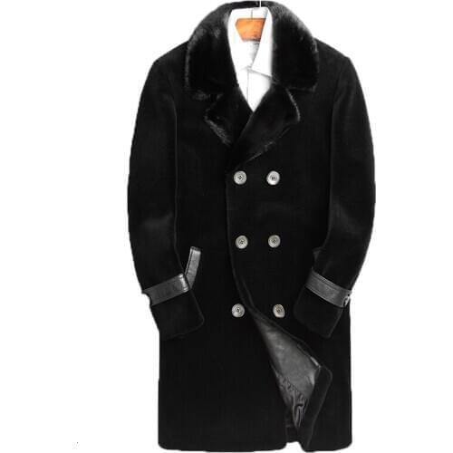 Mens Winter Jacket Real Sheep Shearling Fur Coat Blazer Men Clothes 2020 Real Mink Fur Collar Wool Coats Chaqueta Hombre MY1635