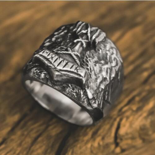 Mens Mjolnir Thor Hammer Biker Ring Viking Odin Stainless Steel Rune Amulet Rings Minimalism Norse Jewelry Gift