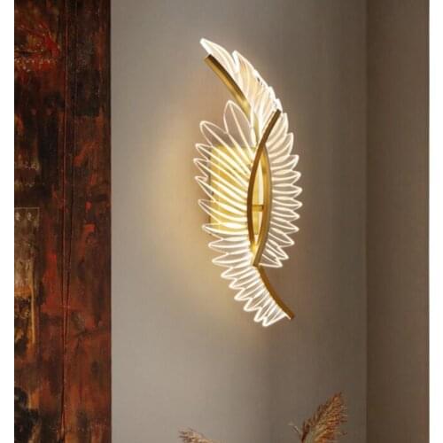 Nordic LED Wall Sconce Brass Acrylic Leaves Living Room Bedside Stairs Corridor Wall Lights Atmosphere Light Fixtures Home Deco