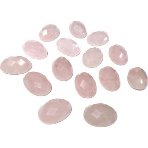Natural Stone Rose quartz Cabochon Beads Faceted Flat Back Oval No Hole Loose Beads For jewelry making DIY Ring accessories
