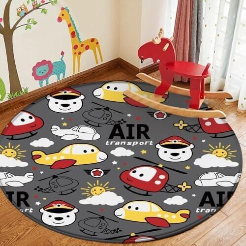 Non-Slip Children Flannel Carpet Baby Hand Print Carpet Baby Play Mat Cute Cartoon Airplane Police Children Comfortable Carpet