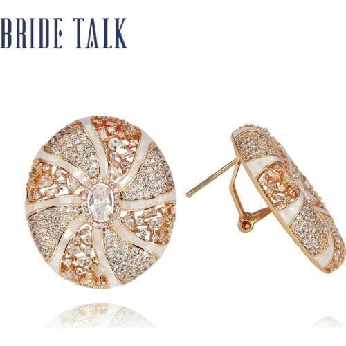 Bride Talk Charming Luxury Women Earrings Geometric Circular Shine Shell Cubic Zirconia Fashion Indian Bridal Wedding Jewelry