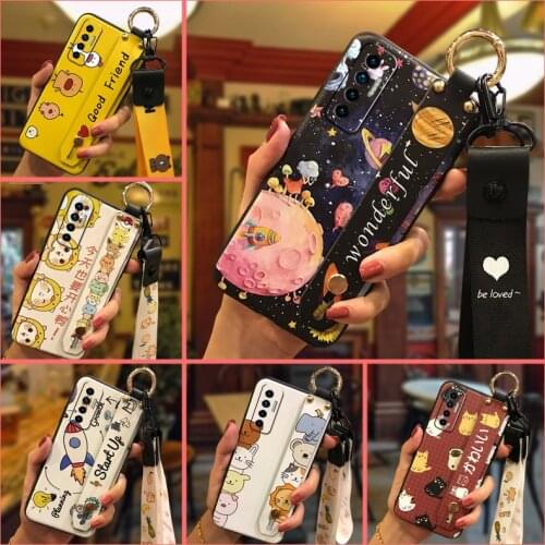 Lanyard Original Phone Case For Tecno Camon17P Soft Case Wristband Kickstand Shockproof Soft
