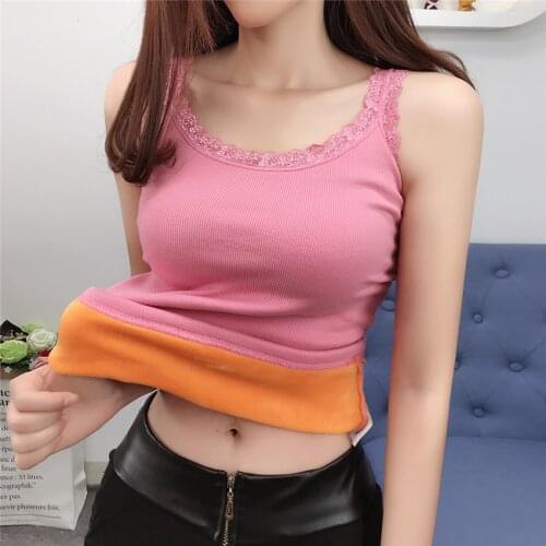 Autumn Winter Fashion Warm Plus Size Women Lace Vest Based Sleeveless Tops Female Thick Velvet Vests Tanks Tees Bottomings WZ902