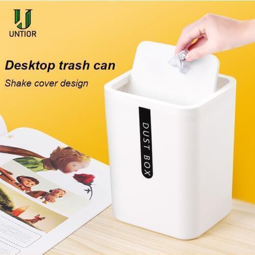 UNTIOR Plastic Desktop Trash Can Swing Removable Lid Mini Waste Bin For Office Kitchen Bedroom Car Dormitory Small Trash Bin