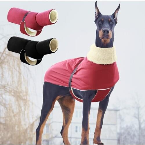 Thick Warm Dog Clothes Coat Reflective Large Dogs Cloak Vest Windproof Winter Pet Clothing With Extend Collar For Greyhound
