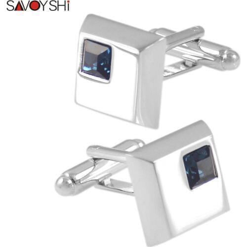SAVOYSHI Luxury Crystal Cufflinks For Mens Shirt Accessories High Quality Brand Square Cuff Buttons Wedding Gift Jewelry Gemelos