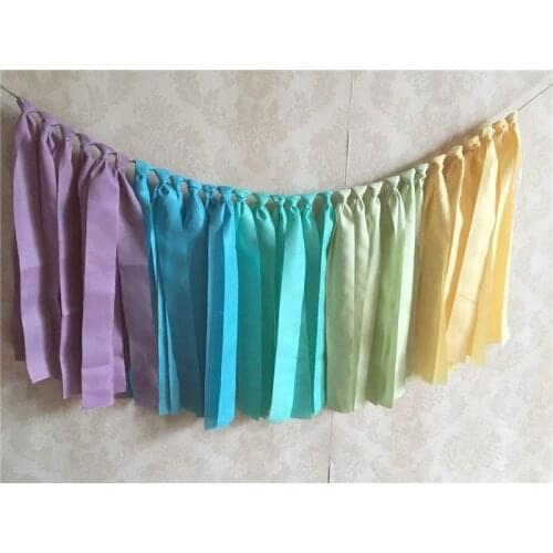 Handmade wedding party garland home garland shabby fabric tassel bunting wedding party decoration multi color baby shower flag