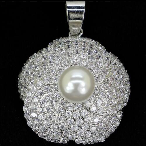 SheCrown Elegant White Sapphire White Pearl Gift For Sister Silver Pendant 30x24mm