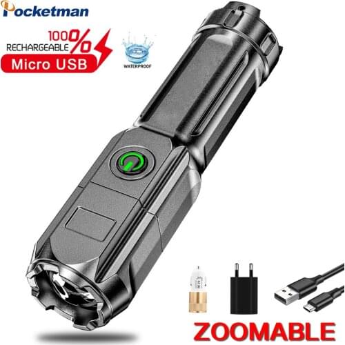 Super Bright Strong Light Focusing USB Rechargeable Led Flashlight Outdoor Portable Home Built-in Battery Multi-function Torch