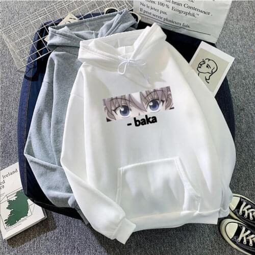 Kawaii Hoodie Japan Anime Cartoon Killua BAKA Sweatshirt Men Women Harajuku Hip Hop Loose Streetwear Fleece Warm Cotton Tops