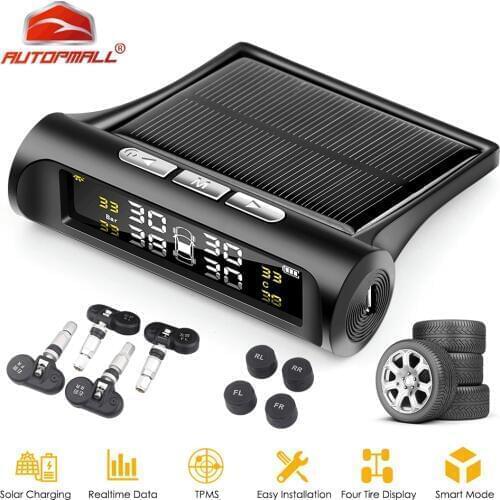 Smart Tire Pressure Indicator TPMS Monitoring Alarm Solar power charging LCD Car Display Pressure Alarm monitoring system Sensor
