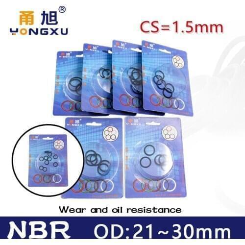 Boxed nitrile rubber NBR seal O-ring thickness CS 1.5mm OD 21/22/23/24/25/26/27/28/29/30mm Gasket oring oil resistance