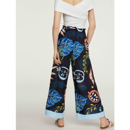 2019 summer ladies pants new large flower wide leg pants printed casual pants temperament wild women