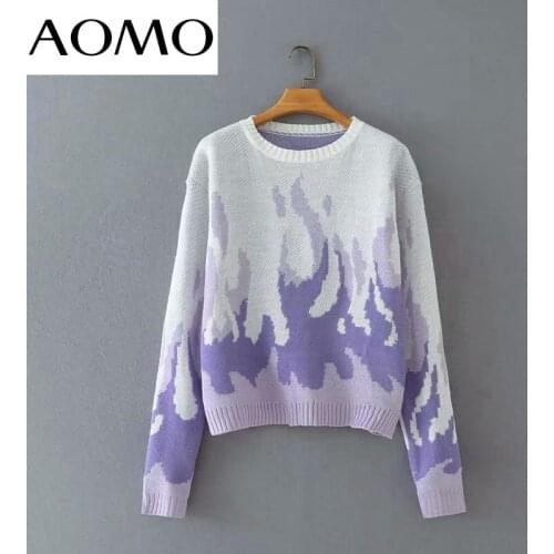 AOMO Women 2021 Fashion High Street Knitted Sweater Jumper Oversize Pullovers Chic Tops 2X30A