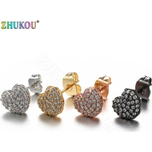 ZHUKOU A pair of Heart Earrings fashion Sweet Fairy stud earrings for women&girl Small korean earrings for Summer model:VE45