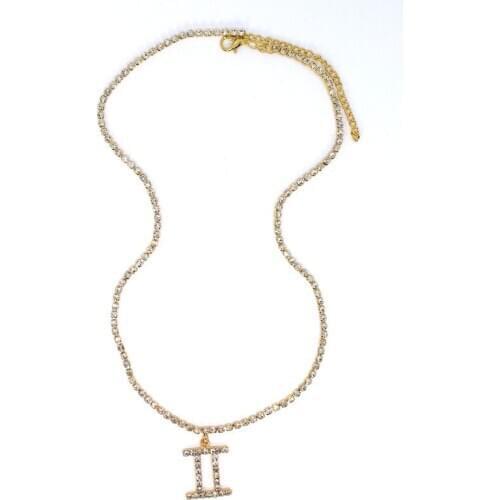 12 Constellation Zodiac Sign Pendant Bling Rhinestone Necklace Chain Choker Leo Libra Necklaces for Womens Girl Jewelry Birthday