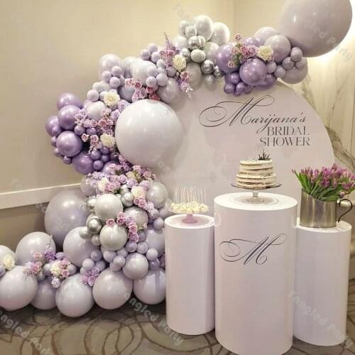 163pcs Doubled Pearl Grey White Macaron Purple Balloon Garland Chrome Silver Baby Shower Gender Reveal Birthday Party Favors