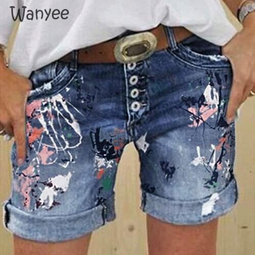 2021 New Fashion Streetwear Women Mid Waist Jeans Plus Size Denim Washed Print Pants Denim Elastic Vintage Button Shorts Summer