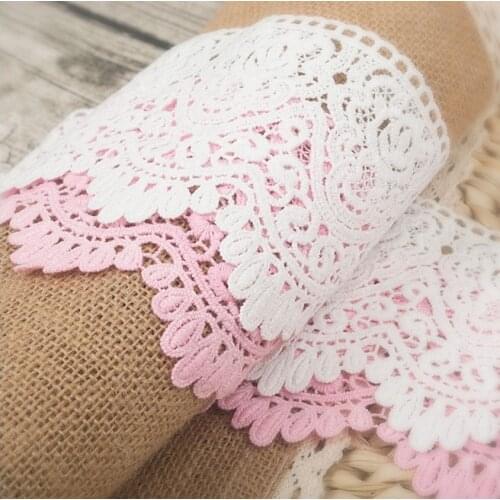 3yards/pack 9cm exquisite water soluble cotton embroidery lace in pink, white dress lace fabric