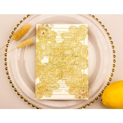 50pcs Silver Gold Glitter Leaf Leaves Hollow Flower Laser Cut Pocket Invite 5x7 Wedding Invitation Card Greeting Envelopes