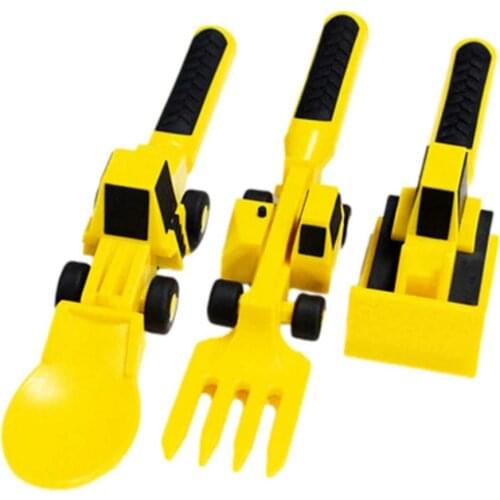 Childrens Car Tableware Bulldozer Excavator Shovel Cutlery Kids Tableware Safe Gripable Utensils Three-piece Set Baby Feeding
