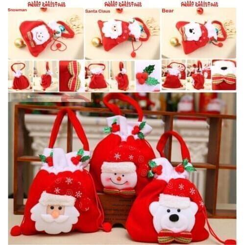 Home Snowman Cloth Gift Bags With Handles For Cookie Candy Drawstring Merry Christmas Bags Santa Claus Christmas Decorations