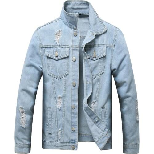 Men Denim Jacket Fashion Ripped Hole Spring Autumn New Classic Retro Slim Fit Male Locomotive Cowboy Coat High Quality