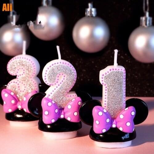 Birthday Figure Number Candle Pink Bowknot Mouse Head Girl Baby Kid Child Anniversary Handmade Scent Home Cake Decoration