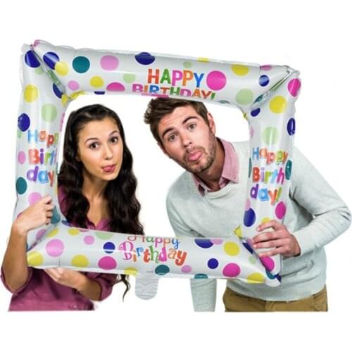 Cheap 1Pcs birthday photo booth aluminum foil balloon happy birthday balloon photo frame photo props birthday party decoration