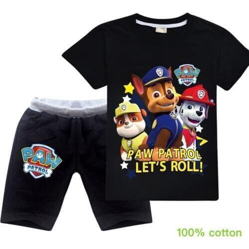 New PAW PATROL Fashion Casual Summer Hot Sale Boys and Girls Childrens Short Sleeve Cartoon T-shirt Top + Shorts 2pcs Set