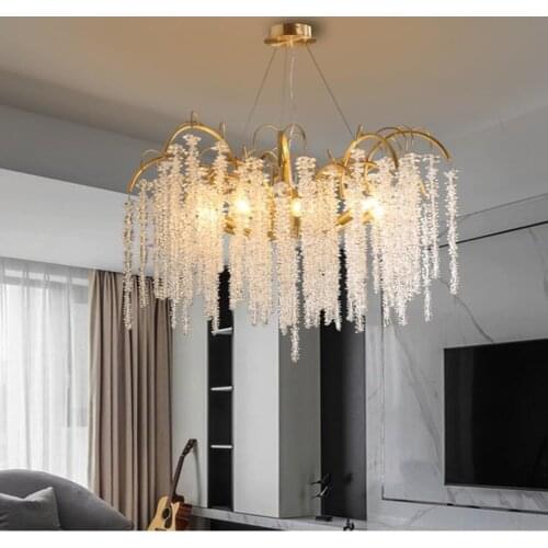ZuuuVny French copper branch crystal chandelier living room lamp luxury villa dining room lamp bedroom art crystal lamp