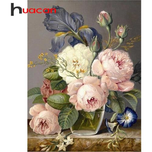 Huacan Diamond Painting Full Square Flower 5D Diamond Embroidery Mosaic Art Home Decoration Craft Kit
