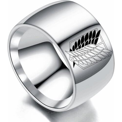 12mm Attack on Titan Black sliver Stainless Steel Ring Wings Of Liberty Flag Finger Rings For Men Women Jewelry Anime Fans