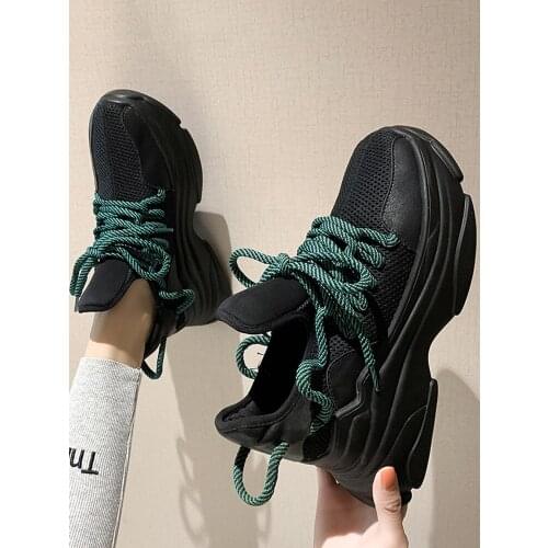 Korean fashion solid color thick bottom mesh breathable comfortable womens casual sports shoes 2021 summer new style hot sale