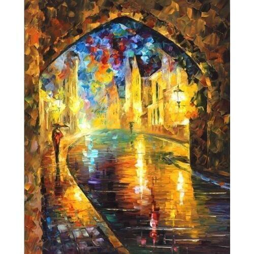 Beautiful landscape paintings old town II palette knife art on canvas wall pictures for living room